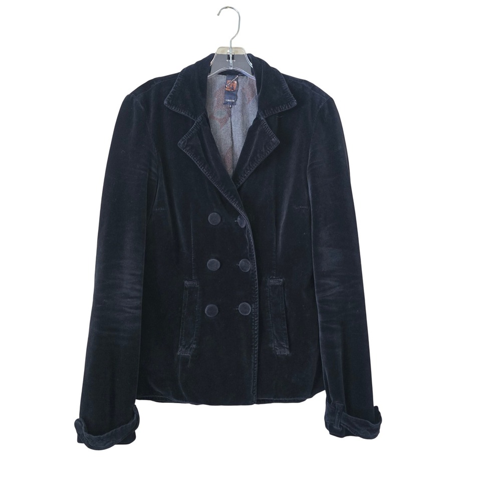 Union‎ Women's Blue Velvet Double Breasted Blazer Jacket Size 2 Preppy